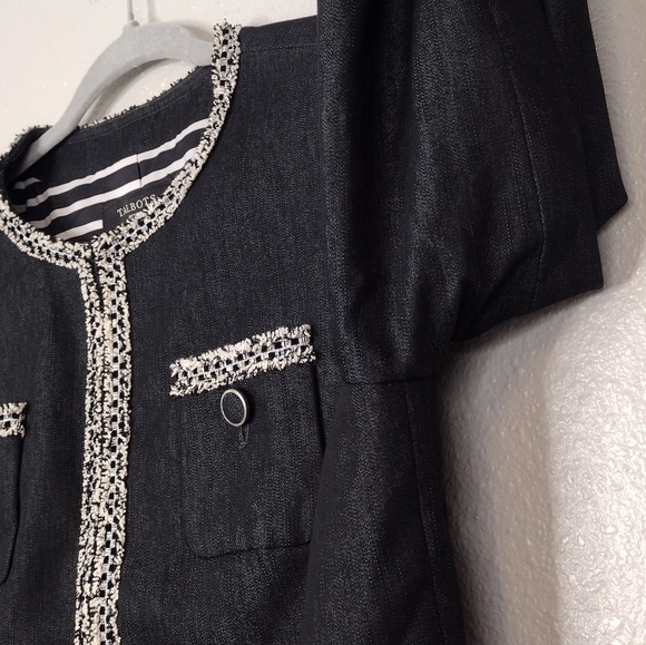 NWT Talbots Petite Tweed Fringe Denim Lined Patch Pockets Business Blazer Sz 8P - Picture 10 of 15